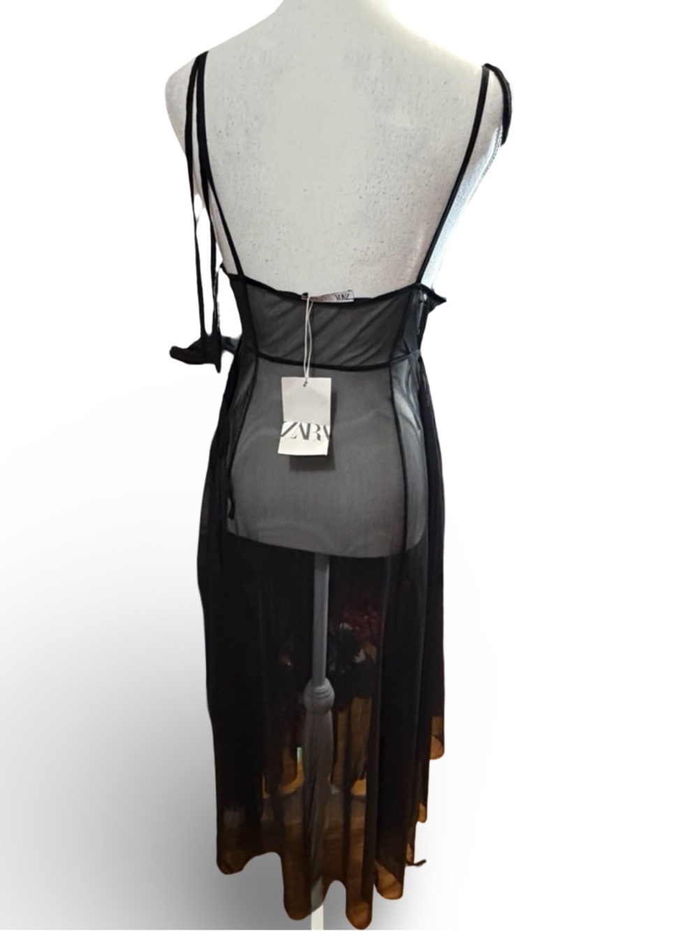 ZARA Black Sheer Mesh Maxi Slip Dress - Size S - Picture 3 of 8